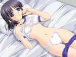  artist_request bed bra buruma buruma_pull game_cg gym_uniform isawa_tae lamune lingerie panties solo underwear white_bra white_panties 