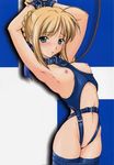  armpits artist_request artoria_pendragon_(all) bdsm blonde_hair blue_eyes bondage bound breastless_clothes breasts collar crotchless cuffs fate/stay_night fate_(series) handcuffs leash lowres panties pussy saber small_breasts solo thighhighs underwear 