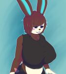  absurd_res animal_crossing anthro big_breasts blush bottomwear breasts brown_body buckteeth carmen_(animal_crossing) chest_tuft clothed clothing female fur fur_tuft hair hare hi_res highlights_(coloring) lagomorph leporid looking_down mammal multicolored_body nintendo nipple_outline outline rabbit shirt simple_background skimpy skirt smile solo solo_focus sp_advanced teeth thong_straps topwear tuft video_games 