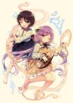  ;) ;d barefoot biwa_lute black_ribbon black_skirt blush brown_eyes brown_hair chain dress flower hair_flower hair_ornament hairband highres instrument long_hair long_sleeves lute_(instrument) musical_note official_art one_eye_closed purple_eyes purple_hair ribbon shirt shnva short_hair skirt smile strange_creators_of_outer_world third-party_source touhou tsukumo_benben tsukumo_yatsuhashi very_long_hair white_shirt yellow_dress 