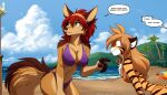  2022 7:4 anthro ayn_(fluff-kevlar) beach big_breasts bikini bikini_bottom bikini_top black-backed_jackal breach breast_envy breast_size_difference breasts brown_body brown_fur brown_hair bulging_eyes canid canine canis cleavage clothed clothing cloud conditional_dnp detailed_background dialogue duo ear_piercing english_text felid female flora_(twokinds) fur gesture hair hi_res jackal jealous keidran larger_female looking_back mammal midriff multicolored_body multicolored_fur orange_body orange_fur outside palm_tree pantherine piercing plant pointing red_hair sea seaside size_difference skimpy smaller_female stare striped_body striped_fur stripes swimwear text tiger tiki_torch tom_fischbach tree twokinds water webcomic white_body white_fur 