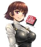  1girl amania_orz braid breasts brown_hair closed_mouth crown_braid large_breasts looking_at_viewer niijima_makoto persona persona_5 short_hair shuujin_academy_uniform simple_background smile solo white_background 