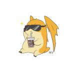  9999_td bandai_namco beverage digimon digimon_(species) drinking eyewear fur orange_body orange_fur patamon sitting smile soda solo sparkles sunglasses wings 