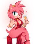  absurd_res amy_rose anthro areola big_breasts breasts cleavage clothed clothing container cup dress drinking_glass eulipotyphlan female glass glass_container glass_cup green_eyes hedgehog hi_res ichig8miruku_(artist) mammal red_clothing red_dress sega solo sonic_the_hedgehog_(series) wine_glass 