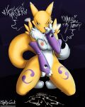  2022 anthro armwear_only bandai_namco breasts dialogue digimon digimon_(species) english_text female fingering fingering_self front_view full-length_portrait fur hand_on_face hi_res kneeling mammal masturbation mightycock_(artist) neck_tuft nipples portrait renamon solo text tuft vaginal vaginal_fingering vaginal_masturbation yellow_body yellow_fur 