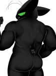  anthro back_muscles black_body black_fur bodily_fluids butt cartoon_network domestic_cat felid feline felis fur green_eyes hi_res looking_back male mammal mao_mao:_heroes_of_pure_heart mymu666 nude rear_view sheriff_mao_mao_mao solo sweat 