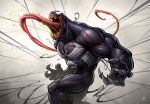  1boy black_skin claws colored_skin long_tongue male_focus marvel monster monster_boy muscular open_mouth patrick_brown sharp_teeth solo spider-man_(series) teeth tongue venom_(marvel) 