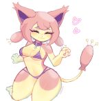  &lt;3 anthro anthrofied belly blush bra chikomoki clothed_female clothing collar eyes_closed female fur hair hi_res kneeling makeup midriff navel nintendo panties pattern_clothing pawpads paws pink_hair pink_pawpads pok&eacute;mon pok&eacute;mon_(species) skitty smile solo striped_clothing stripes thick_thighs underwear video_games wide_hips yellow_body yellow_fur 