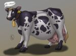  abdominal_bulge after_transformation belly big_belly bovid bovine cattle cowbell ear_tag facial_piercing female feral hooves mammal mooing nose_piercing nose_ring piercing pregnant simple_background solo sunderlovely teats udders 