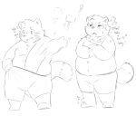  2022 96panda ailurid anthro belly big_belly biped canid canine duo english_text hi_res humanoid_hands kemono male mammal moobs overweight overweight_male raccoon_dog red_panda simple_background sketch tanuki text white_background 