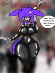  big_(disambiguation) breasts clothing female hand_holding juicydomy latex rubber rubber_clothing rubber_suit semi-anthro solo thick_thighs 
