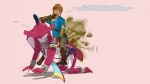  3d_(artwork) anthro breath_of_the_wild brown_hair covering covering_mouth dialogue digital_media_(artwork) duo fart fart_cloud fart_fetish fin hair hand_on_shoulder human humanoid hylian link male mammal marine nintendo one_eye_closed onemillionbullets pink_background pink_body pink_skin prince_sidon riding_on_back simple_background the_legend_of_zelda video_games zora 