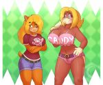  activision anthro banana big_breasts breasts candy_kong crash_bandicoot_(series) crescent-blue-zero crossover donkey_kong_(series) duo female food fruit nintendo plant tawna_bandicoot video_games 