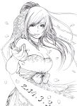  1girl breasts cleavage closed_mouth dated dress faris_scherwiz final_fantasy final_fantasy_v long_hair looking_at_viewer monochrome nashi_beni petals simple_background smile solo white_background 