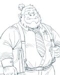  2022 belly big_belly bottomwear clothing hi_res humanoid humanoid_hands huynhduyad14 kemono male necktie orc overweight overweight_male pants shirt simple_background solo suspenders topwear 