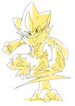 3_toes 4_fingers ambiguous_gender chaba feet feral fingers hi_res legendary_pok&eacute;mon looking_at_viewer nintendo pok&eacute;mon pok&eacute;mon_(species) shadow simple_background solo toes video_games white_background yellow_body yellow_eyes zeraora 