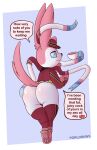  &lt;3 absurd_res ambiguous_gender big_butt butt clothing container cup dialogue eeveelution feral hi_res legwear looking_at_viewer looking_back lying nintendo pawpads pok&eacute;mon pok&eacute;mon_(species) porldraws solo speech_bubble sylveon tea_cup text thigh_highs video_games 