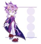  2022 5_fingers anthro blaze_the_cat clothed clothing domestic_cat eyelashes felid feline felis female fingers fully_clothed gloves hair handwear hi_res looking_at_viewer mammal pigupigu ponytail purple_body sega simple_background solo sonic_the_hedgehog_(series) white_background yellow_eyes 