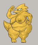  absurd_res alphys anthro areola belly big_belly big_breasts blush breasts buckteeth claws deep_navel eyewear female front_view genitals glasses hi_res huge_breasts huge_thighs inverted_nipples lizard looking_at_viewer love_handles navel nipples nude obese obese_anthro obese_female overweight overweight_anthro overweight_female pussy reptile scales scalie short_stack simple_background smile sodosko solo standing teeth thick_tail thick_thighs undertale_(series) wide_hips yellow_body yellow_scales 