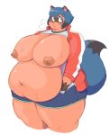  anthro areola belly big_belly big_breasts biped black_body black_ears black_fur black_hair black_tail blue_body blue_bottomwear blue_clothing blue_eyes blue_fur blue_hair blue_shorts blue_tail blush blush_stickers bodily_fluids bottomwear brand_new_animal breasts breath brown_areola brown_body brown_fur brown_markings brown_nipples canid canine clothed clothing colored deep_navel digital_media_(artwork) dipstick_tail exposed_breasts facial_markings female front_view fur glistening glistening_body glistening_breasts glistening_fur gloves_(marking) hair head_markings huge_breasts jacket looking_at_viewer mammal markings mask_(marking) michiru_kagemori monotone_ears multicolored_body multicolored_fur multicolored_hair multicolored_tail navel nipples obese obese_anthro obese_female open_clothing open_jacket open_topwear overweight overweight_anthro overweight_female partially_clothed pink_inner_ear portrait raccoon_dog raised_clothing raised_shirt raised_topwear red_clothing red_jacket red_topwear shaded shirt short_hair shorts simple_background smile solo standing studio_trigger subakitsu sweat tail_markings tanuki thick_thighs three-quarter_portrait three-quarter_view topwear two_tone_hair two_tone_tail white_background white_clothing white_shirt white_topwear 