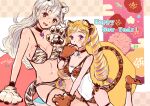  2girls alternate_costume animal_ears animal_print blonde_hair breasts chinese_zodiac corrin_(fire_emblem) corrin_(fire_emblem)_(female) drill_hair elise_(fire_emblem) fire_emblem fire_emblem_fates highres large_breasts long_hair looking_at_viewer multiple_girls mutsuki_nanami siblings sisters small_breasts tail tiger_ears tiger_print tiger_tail twin_drills upper_body white_hair year_of_the_tiger 