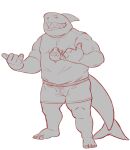  2022 absurd_res anthro biped bottomwear clothing fish hi_res humanoid_hands kamui_shirow male marine shark shirt shorts simple_background sketch solo topwear white_background 