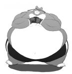  2012 accessory animal_humanoid anthro bandai_namco belly big_belly biped black_and_white blush bottomwear boxing_gloves canid canine clothed clothing digimon digimon_(species) digital_drawing_(artwork) digital_media_(artwork) gaomon greyscale handwear headband hi_res humanoid looking_at_viewer male mammal monochrome musclegut muscular navel one_eye_closed overweight overweight_anthro overweight_male saintdraconis smile solo topless wink 