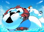  16:9 anthro bandai_namco belly big_belly big_butt biped bottomwear butt claws clothed clothed/nude clothing digimon digimon_(species) duo fur gomamon guilmon hair jessy_(saintdraconis) male markings moobs morbidly_obese morbidly_obese_anthro morbidly_obese_male musclegut navel nude obese obese_anthro obese_male overweight overweight_anthro overweight_male partially_submerged partially_submerged_legs red_body red_hair red_scales reptile saintdraconis scales scalie smile spots spotted_markings surprised_expression swimming_trunks swimwear tongue water white_belly white_body white_fur widescreen yellow_eyes 