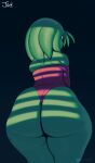  anthro big_butt butt clothed clothing girly green_body hi_res huge_butt humanoid jay_(sqoon) looking_at_viewer looking_back male partially_clothed puwa solo sqoon thick_thighs 