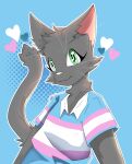  &lt;3 anthro cel_shading clothed clothing collared_shirt digital_media_(artwork) domestic_cat edit eyelashes felid feline felis female fur green_eyes grey_body grey_fur hi_res lgbt_pride looking_at_viewer mammal portrait pose pride_color_clothing pride_color_topwear pride_colors raveneevee shaded sheilah_(5h3i1ah) shirt signature smile solo standing topwear trans_(lore) trans_woman_(lore) transgender_pride_colors whiskers white_nose 