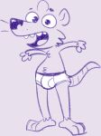  anthro barefoot briefs briefs_only bulge clothed clothing feet goronic male mauve_background simple_background smile solo teeth_showing tighty_whities tongue_showing topless underwear underwear_only whiskers white_briefs white_clothing white_underwear 