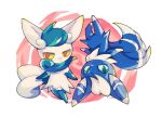  blue_fur closed_mouth commentary_request full_body looking_at_viewer meowstic meowstic_(female) meowstic_(male) no_humans orange_pupils pink_background pokemon pokemon_(creature) tako2_eaka white_fur yellow_eyes 
