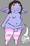  anthro bodily_fluids clothing cum dialogue genital_fluids genitals gentle_giant girly goblin hi_res human humanoid johnny_(kralex) kralex_(artist) legwear macro male mammal micro nude ownership penis pet precum size_difference slightly_chubby thick_thighs thigh_highs undnift 