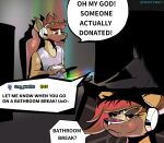  anthro canid canine comic dialogue disgustingartgoeshere english_text fox gaming gaming_chair gaming_headset hi_res male mammal rgb_lighting solo streamer text 