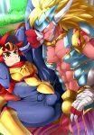  abs absurd_res anthro anthro_dominating_human armor balls_outline big_dom_small_sub black_hair blonde_hair bulge clothed clothing dominant dominant_anthro dominant_male dragon drum_bunker_dragon duo fangs future_card_buddyfight gao_mikado genital_outline grin hair headgear helmet hi_res holding_leg holding_partner horn human human_on_anthro imminent_anal imminent_sex interspecies kuroshinki larger_anthro larger_male long_hair lying male male/male mammal multicolored_hair muscular muscular_anthro muscular_male nipples on_back open_clothing open_topwear open_vest pecs penis_outline red_body red_hair scalie size_difference smaller_human smaller_male smile spread_legs spreading submissive submissive_human submissive_male tight_clothing topwear vest 