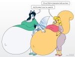  2022 4:3 anthro belle_iclyn belly big_belly big_breasts blonde_hair blue_hair bottomwear breasts butt canid canine canis clothing digital_media_(artwork) duo english_text eyes_closed female footwear fur goldie_(satsumalord) hair hand_on_stomach hi_res huge_breasts hyper hyper_belly hyper_pregnancy mammal multicolored_body multicolored_fur navel one_eye_closed open_mouth outie_navel pants pregnant rodent satsumalord sciurid shirt shoes speech_bubble text thick_thighs topwear two_tone_body two_tone_fur wolf 