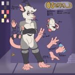  1:1 4_fingers 5_fingers anthro blep byukanon didelphid ear_piercing ear_ring fingers hi_res invalid_background male mammal marsupial model_sheet oswald_buchanan_(byukanon) piercing pink_eyes pouch_(anatomy) prehensile_feet prehensile_tail solo tail_hand tongue tongue_out unusual_anatomy unusual_tail yellow_sclera 