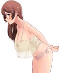  1girl absurdres breasts cleavage closed_eyes closed_mouth collarbone glasses hair_ornament hairclip highres large_breasts leaning_forward long_hair monogatari_(series) nari_(nari149528) panties simple_background solo underwear white_background white_panties 