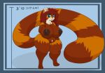  abstract_background ailurid anthro big_breasts blue_eyes breasts brown_body brown_fur chart ear_piercing ear_ring female fur genitals hand_on_breast hand_on_hip hand_on_own_breast height_chart huge_breasts mammal nipples orange_body orange_fur piercing pubes pussy red_body red_fur red_panda short_stack sixfour_(artist) sixfour_(character) solo standing text thick_thighs white_body white_fur wide_hips 
