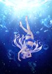  1girl absurdres blue_eyes highres kenja_no_deshi_wo_nanoru_kenja long_hair mira_(kendeshi) silver_hair solo swimsuit underwater user_htzc5582 