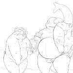  2022 96panda anthro band-aid bandage belly big_belly blush bodily_fluids bulge butt cetacean clothing delphinoid eyes_closed group hi_res kemono lifesaver male mammal marine moobs nipples oceanic_dolphin orca overweight overweight_male swimwear tears toothed_whale ursid 