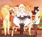  anthro bovid caprine clothed clothing crossdressing female group kingchan legwear lingerie looking_at_viewer maid_uniform male mammal nude panties pantyhose presenting ribbons sheep underwear uniform 