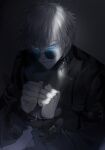  1boy amicis_(amisic) blue_eyes gojou_satoru highres jujutsu_kaisen solo sunglasses white_hair 