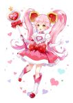  #compass 1girl absurdres bangs blush boots bow croix_(croixtw) dress elbow_gloves flat_chest full_body gem gloves hair_ornament hands_up happy heart heart_background heart_hair_ornament highres holding holding_wand knee_boots leg_up long_hair looking_at_viewer magical_girl official_art open_mouth pink_dress pink_hair polka_dot polka_dot_bow puffy_short_sleeves puffy_sleeves red_bow red_gemstone ririka_(#compass) shiny shiny_hair short_dress short_sleeves sidelocks smile solo standing standing_on_one_leg star_(symbol) third-party_source twintails very_long_hair waist_bow wand white_background white_footwear white_gloves yellow_eyes 