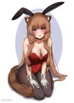  1girl animal_ears breasts brown_hair highres large_breasts long_hair noiretox playboy_bunny raccoon_girl raccoon_tail raphtalia slave_tattoo solo tail tate_no_yuusha_no_nariagari tattoo 