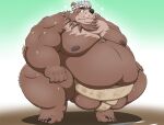  2022 anthro asian_clothing belly big_belly black_nose blush brown_body burenai clothing east_asian_clothing goro_(live-a-hero) hi_res humanoid_hands japanese_clothing kemono lifewonders live-a-hero male mammal mawashi moobs nipples obese obese_male overweight overweight_male solo sumo ursid video_games 