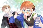  absurdres amicis_(amisic) blue_eyes brown_hair gintama highres kagura_(gintama) okita_sougo orange_hair selfie sunglasses 