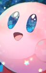  blue_eyes character_request chikichi close-up colored_skin highres kirby kirby&#039;s_dream_land kirby_(series) meta_knight no_humans open_mouth pink_skin reflection smile star_(symbol) tongue 