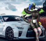  absurd_res akula anthro blizzie canid canine car cargirl clothed clothing curvaceous curvy_figure cutefurry fan_character felid feline female fluffy footwear furry gtr hi_res invalid_tag lucareelo machine mammal nissan outside pink r35 shoftshade socks solo the topwear vehicle voluptuous wings 