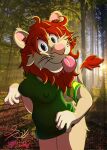  absurd_res bottomless clothed clothing felid female forest hi_res lion lobofeo mammal mane meeritos pantherine plant portrait solo tree 